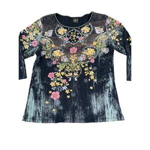 Katina Marie y2k black print top 90’s L Large